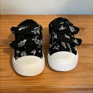 Kids Black Velcro Sneakers with White Dino Print